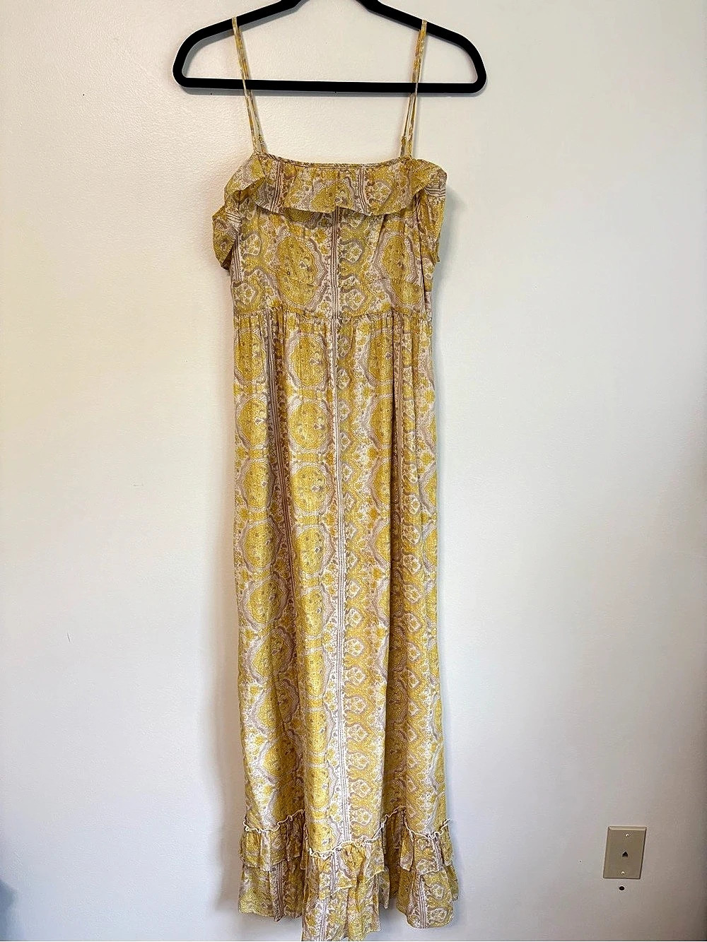 Juicy Couture Yellow Gold Paisley Silk Maxi Dress Size 6